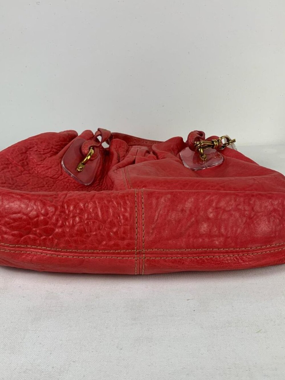 Donna Karan RARE Pink Red Leather Tote with Gold Hardware - Stylish & Durable! - Picture 6 of 8